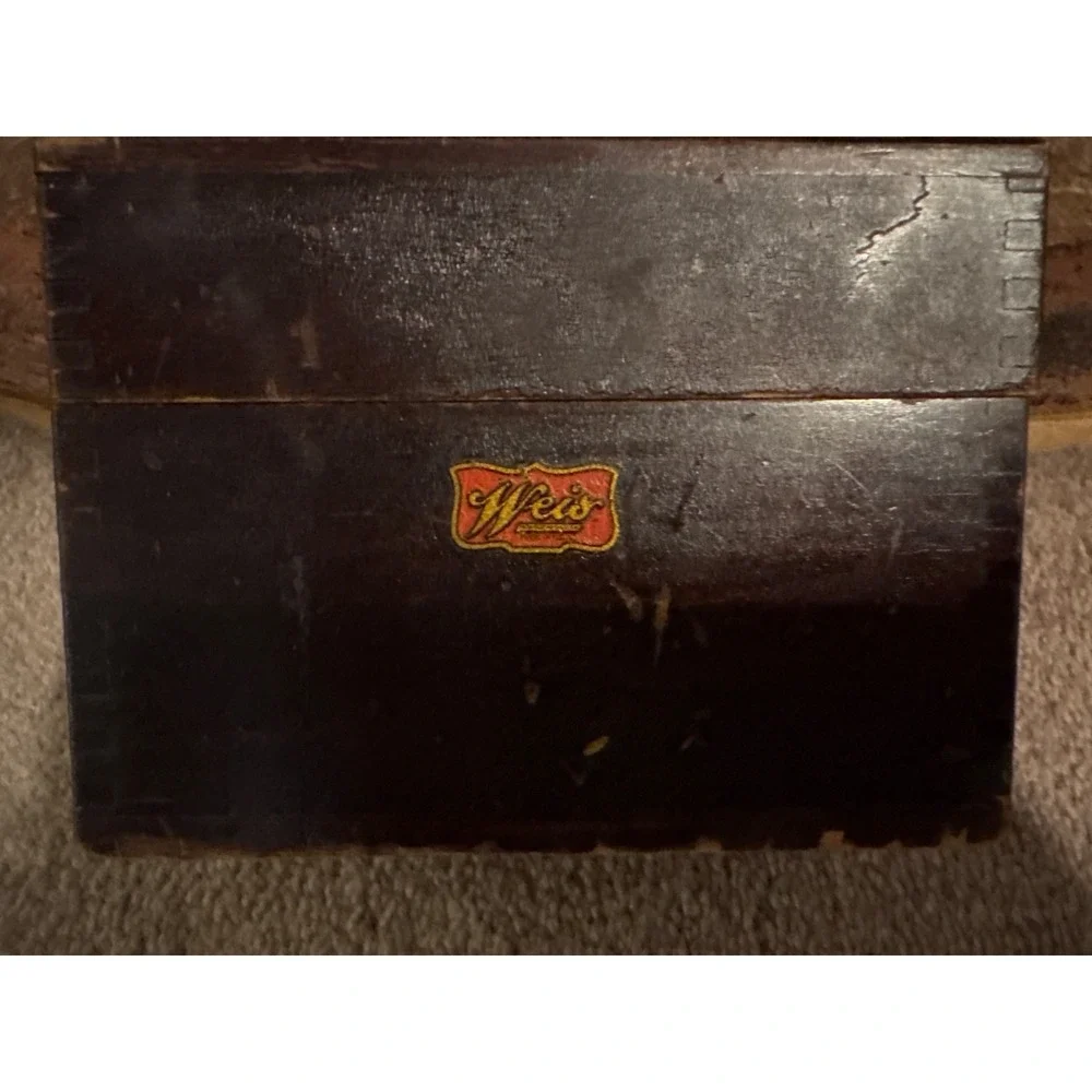 Vintage Weis Wooden Dovetailed Recipe Box, Brass Hinges, Monroe Michigan USA